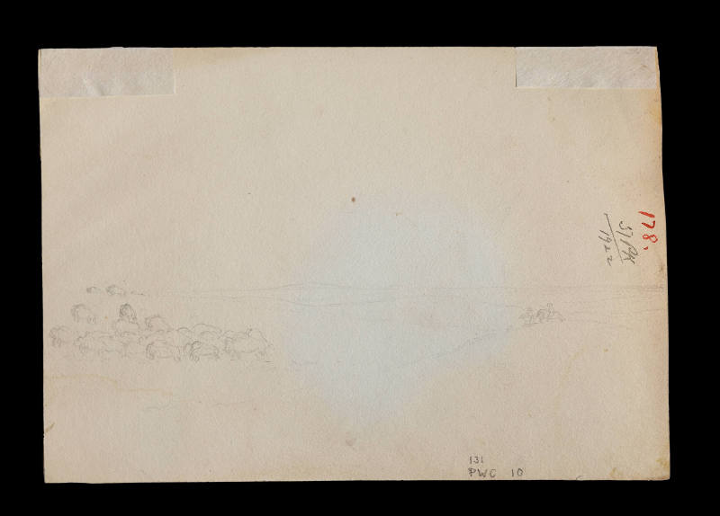 Sketch of buffalo herd and two riders on horses