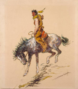 Cowboy Wearing Chartreuse Scarf on Bucking Horse