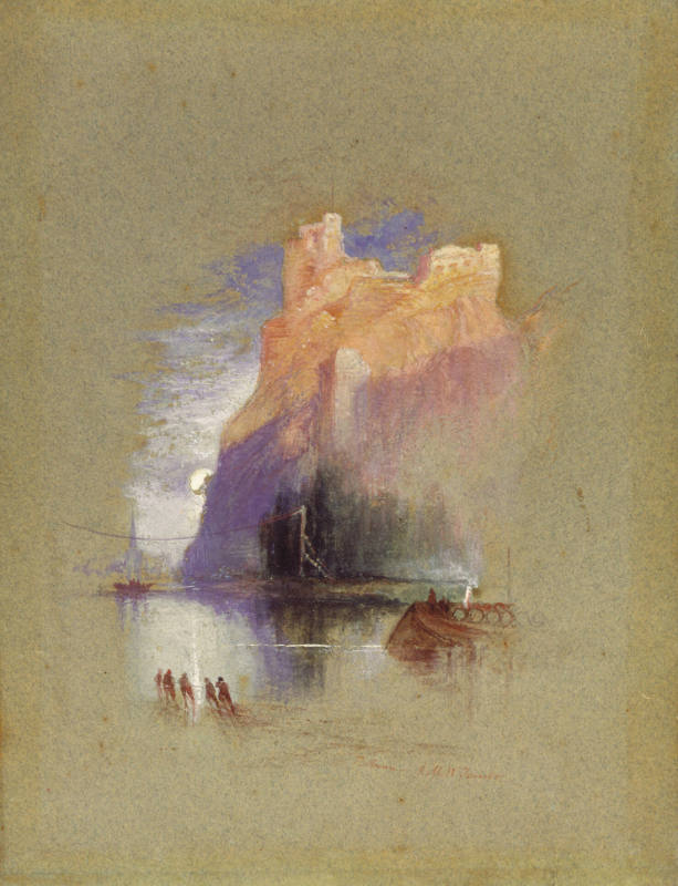 Cliff Scene, Boats in Moonlight