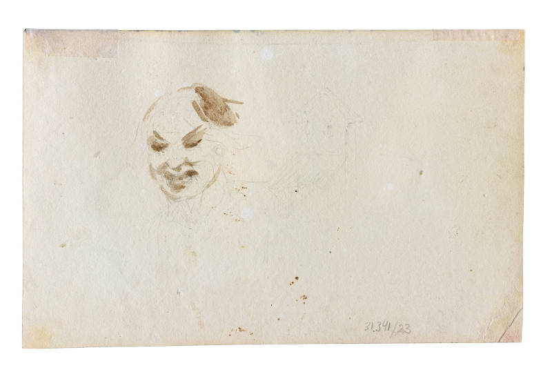 Head of a man and sketch of house