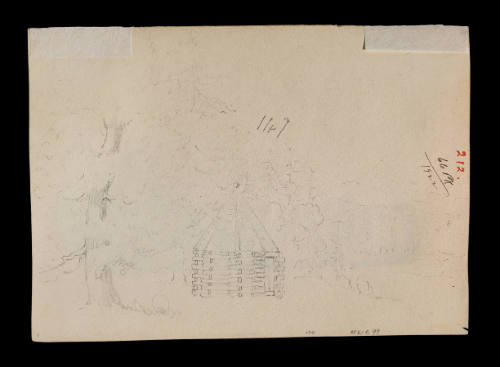 Sketch of cabin and tree