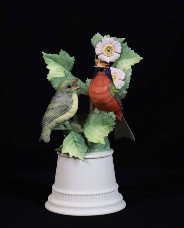 Nonpareil Buntings on Flowering Raspberry
