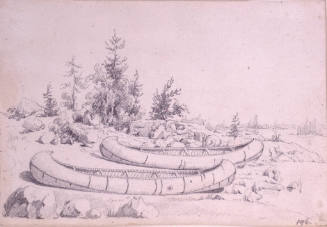 Two Canoes on a Rocky Shoreline