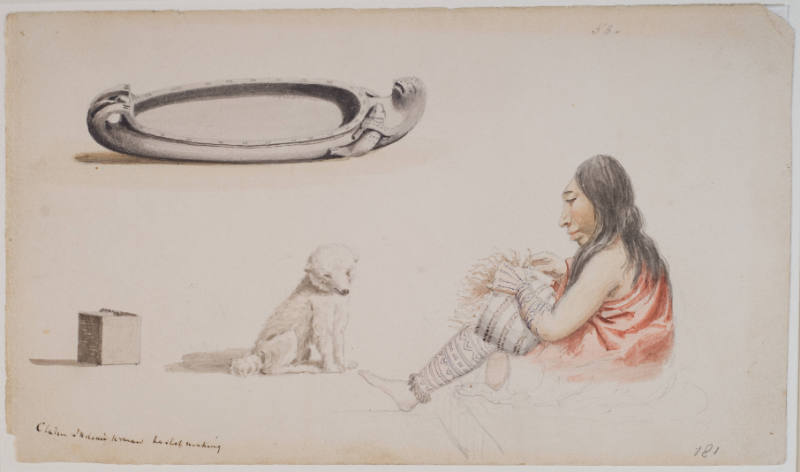 Clallam Woman Weaving a Basket