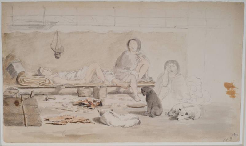 Interior of a Lodge with Family Group