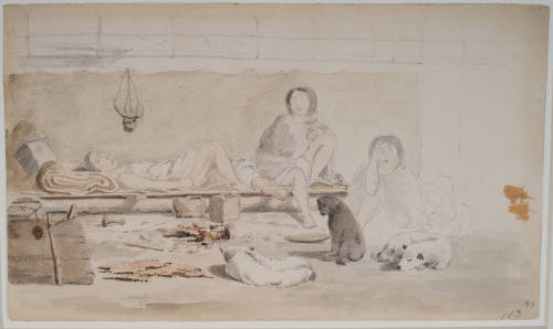Interior of a Lodge with Family Group