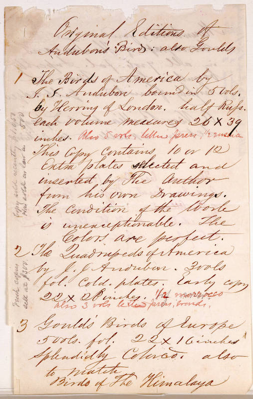 Description of Audubon's Birds of America, The Quadrupeds of America and Gould's Bird's of Europe