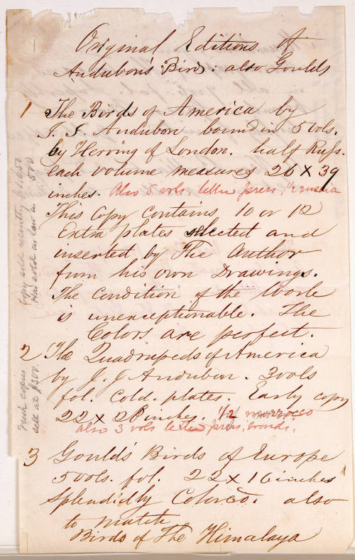 Description of Audubon's Birds of America, The Quadrupeds of America and Gould's Bird's of Europe